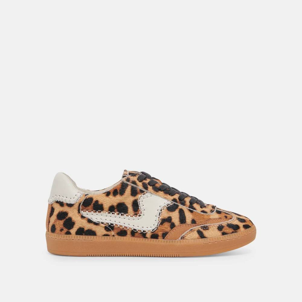 NEW DOLCE VITA women's notice stitch sneakers in dark leopard calf hair